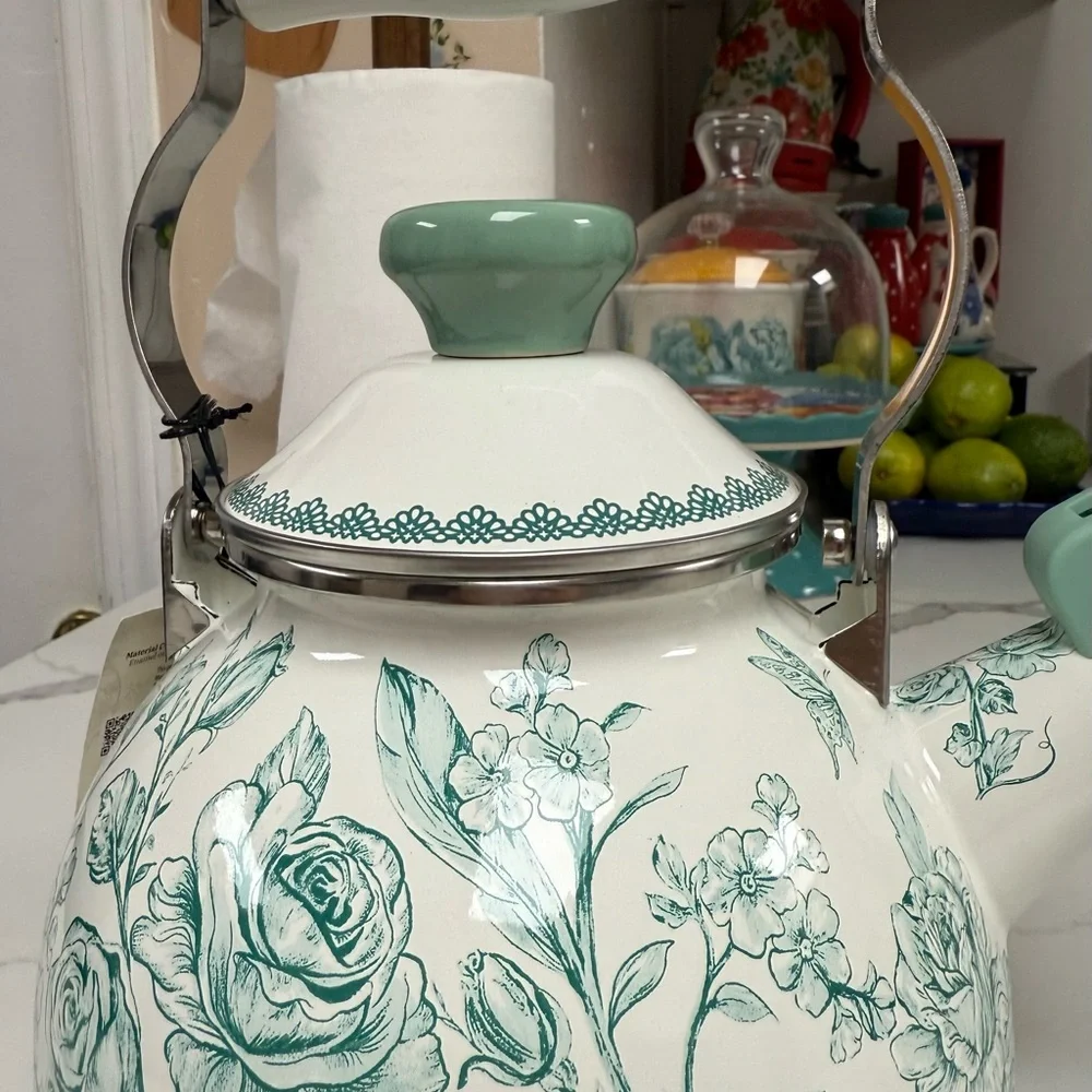 The Pioneer Woman Green and White Floral Teapot